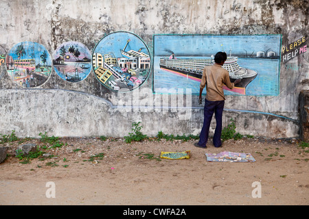 Artista di strada a Fort Cochin, Kerala Foto Stock