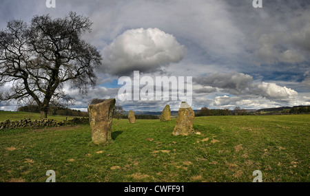 Nove pietre vicino Età del Bronzo cerchio di pietra vicino Stanton Moor, Derbyshire, Regno Unito Foto Stock