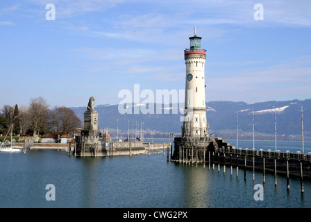 Nuovo faro di Lindau sul Lago di Costanza. Foto Stock