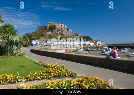 Castello di Mont Orgueil, Jersey, Isole del Canale Foto Stock