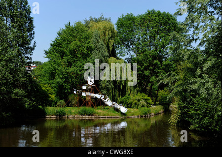 Les Hortillonnages,vecchia diapositiva slittino,Amiens,Somme,Picardie,Francia Foto Stock