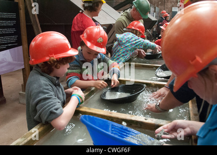 Famiglie panning per minerali a geevor miniera di stagno in Cornovaglia , Regno Unito Foto Stock