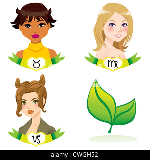 Cartoon illustrazione della terra segno zodiacale donna volti Foto Stock
