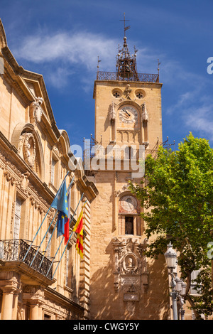 Torre dell Orologio a Place de l'Hotel de Ville, Aix-en-Provence, Francia Foto Stock