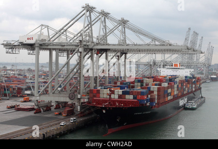 Vienna Express, 2010-costruito, 8749 TEU, 103,648 dwt container accanto a Europoort terminal container del porto di Rotterdam Foto Stock