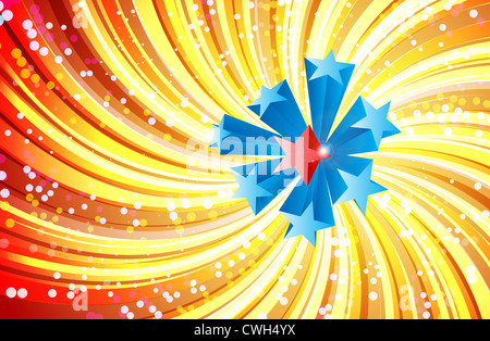 Sullo sfondo di un glorioso grandi stelle con raggi e più stelle e glowings. Foto Stock