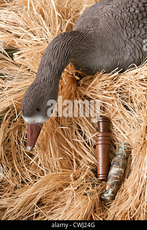 Goose decoy con ripieni e alcune chiamate Foto Stock