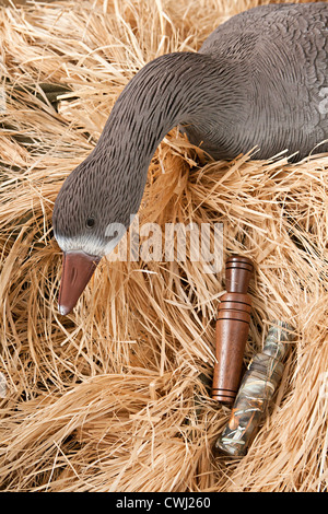 Goose decoy con ripieni e alcune chiamate Foto Stock