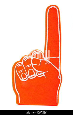 Schiuma arancione per le dita per ventilatore su sfondo bianco Foto Stock