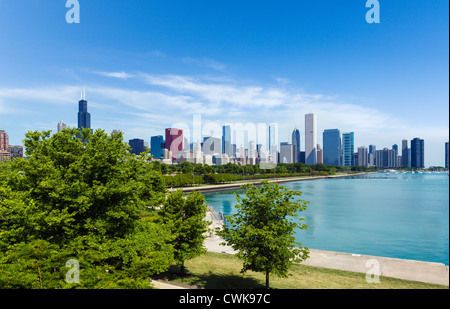 Lo skyline della città dal Museo del Campus di Grant Park, Chicago, Illinois, Stati Uniti d'America Foto Stock