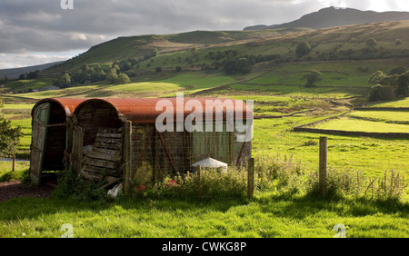 Fattoria Outhgill paesaggio vicino Mallerstang Valley in Kirkby Stephen, Est Cumbria, Regno Unito Foto Stock