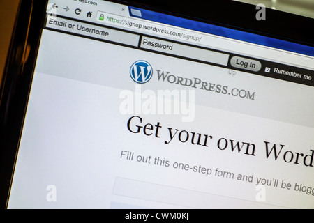 Sito web WordPress visualizzare sullo schermo del computer..WordPress è un libero e open source content management system Foto Stock