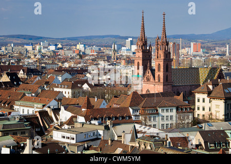 Basilea Munster e vista sulla città. La Svizzera. Foto Stock