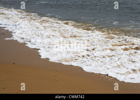 Sciabordare di onde su una spiaggia di sabbia Foto Stock