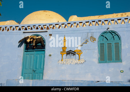 Gharb Soheil Nubian Village sulla sponda ovest del Nilo vicino a Aswan Egypt-Typical Nubian casa dipinta Foto Stock