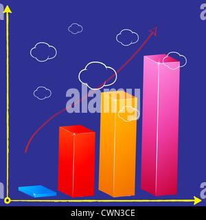 Business il grafico a barra nelle nuvole, astratto arte vettoriale illustrazione Foto Stock