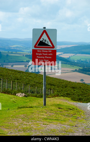 Un segno sulla parte superiore del lungo Mynd, Shropshire - molto ripida traccia singola con luoghi di passaggio di marcia bassa. Foto Stock