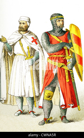 Le figure qui rappresentate sono gente inglese intorno A.D. 1200. Essi sono un Cavaliere Templare e un cavaliere. Foto Stock