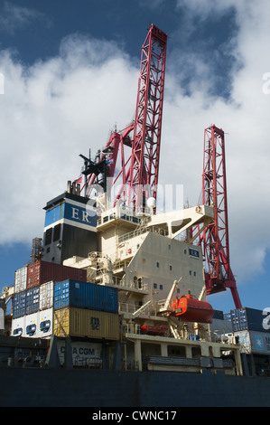 Gru e portali che il carico e lo scarico di navi container nel porto di Melbourne, Australia Foto Stock