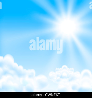 Sullo sfondo di un cielo blu, il sole e le nuvole . Foto Stock