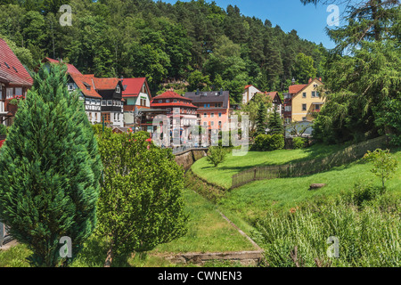 Health resort Rathen inferiore, vicino a Dresda, Sassonia, Germania, Svizzera Sassone, Elba montagne di arenaria, Europa Foto Stock