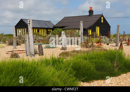 Prospect Cottage, Dungeness, casa del defunto Derek Jarman, artista e regista cinematografico, Kent, Inghilterra, Regno Unito, Gran Bretagna Foto Stock