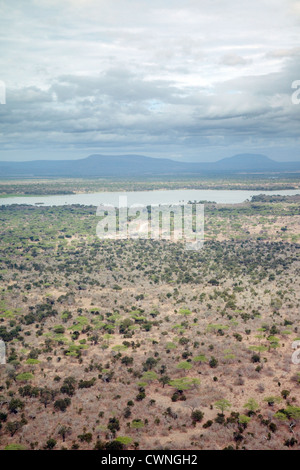 Vista aerea da un aereo nella Riserva Selous, Tanzania Africa Foto Stock