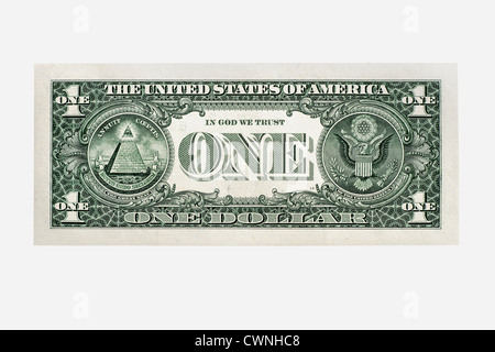One-dollaro, un dollaro banconota, lato posteriore Foto Stock