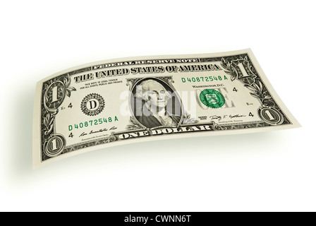 One-dollar-bill, floating dollar, 1 Dollaro, dollaro, isolato su sfondo bianco Foto Stock