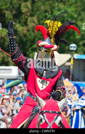 Cavaliere in costume storico sul cavallo Foto Stock