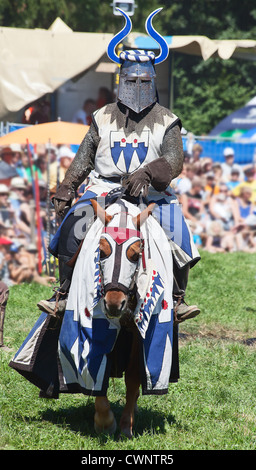 Cavaliere in costume storico sul cavallo Foto Stock