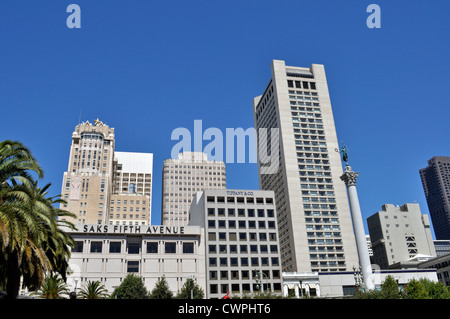 Union Square, Tiffany, Saks Fifth Avenue, nel centro cittadino di San Francisco, California, Stati Uniti d'America, Foto Stock