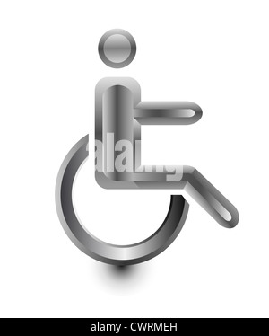 Disabilitato Stick uomo in sedia a rotelle icona metallo illustrazione vettoriale Foto Stock