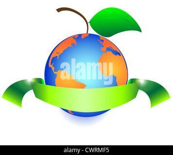 Frutta verde come la terra con foglie di nastro avvolto illustrazione vettoriale Foto Stock