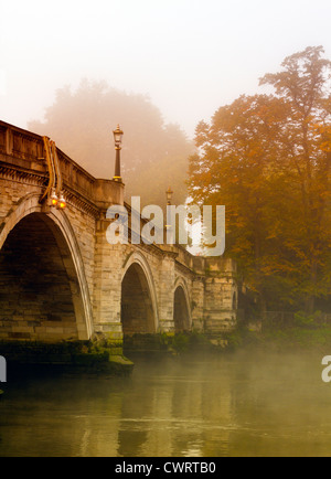 Richmond Bridge in autunno con nebbia Foto Stock