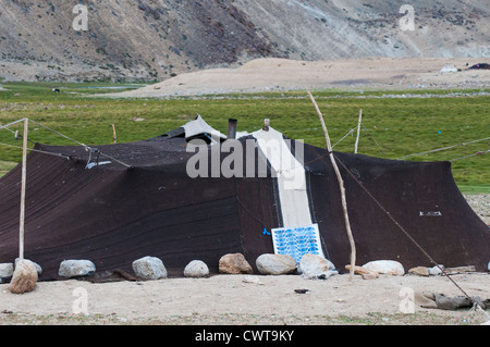 Solar Cell Array fornisce potenza elettrica alla Ladakhis nomadi che vivono in yak-capelli tende vicine (lago) Tso Moriri (4520 metri). Foto Stock