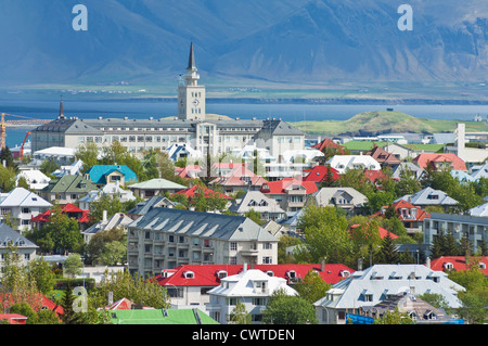 Reykjavik skyline vista dei sobborghi Reykjavik Islanda capitale città UE Europa Foto Stock