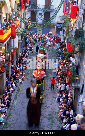 Manichini giganti in processione del Corpus Domini a Valencia, Spagna Foto Stock