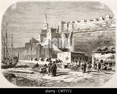 Vecchia veduta del porto di Tangeri, Marocco Foto Stock