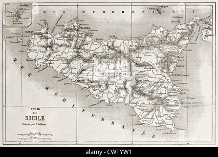 Vecchia mappa della Sicilia Foto Stock