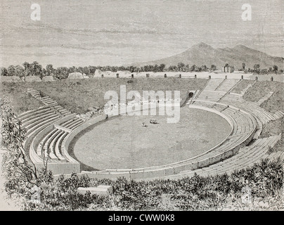 Vecchia illustrazione di anfiteatro romano di Pompei, Italia Foto Stock