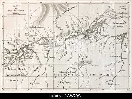Abbassare bacino amazzonico mappa vecchia Foto Stock