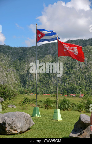 Mural de la Prehistoria, Vive La Aventura, Valle de Vinales, Valle de Vieales Valley, Pinar del Rio, Cuba Foto Stock