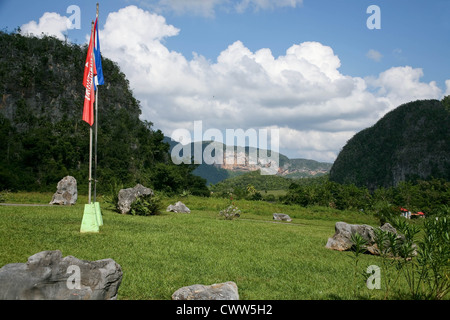 Mural de la Prehistoria, Vive La Aventura, Valle de Vinales, Valle de Vieales Valley, Pinar del Rio, Cuba Foto Stock