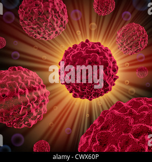 La diffusione delle cellule tumorali e la crescita di cellule maligne in un corpo umano causato da sostanze ambientali cancerogene e cause genetiche come Foto Stock