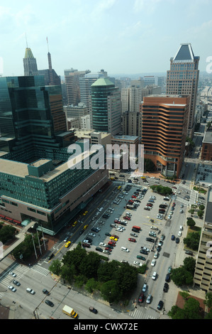 Vista aerea del centro di Baltimore in una giornata di sole Foto Stock