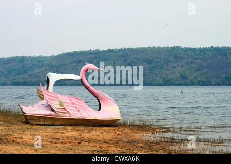 Swan pedalò e fiume Foto Stock