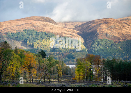 Highland colline sulle rive di Loch Lochy su un burrascoso giornata autunnale. Foto Stock