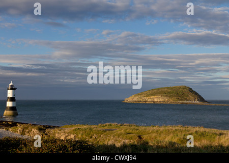 Puffin Island e il faro di Penmon, Anglesey Foto Stock