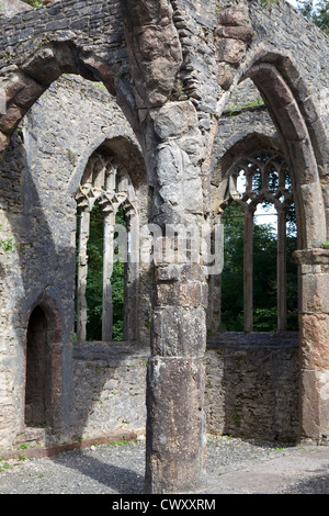 Le rovine della chiesa della Santa Trinità, distrutto da un incendio nel 1992, Buckfastleigh, Devon Foto Stock